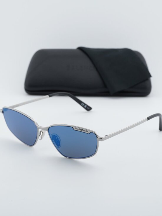 Balenciaga BB0277S 003 Unisex Rectangle Sunglasses - Ruthenium / Blue